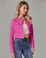 Load image into Gallery viewer, luvamia Womens Fashion Long Sleeve Button Down Stretchy Jean Jacket Women Denim Jacket Pink Denim Jacket Lightweight Jacket Women Women Jacket Hot Pink Size Medium Fits Size 8 / Size 10
