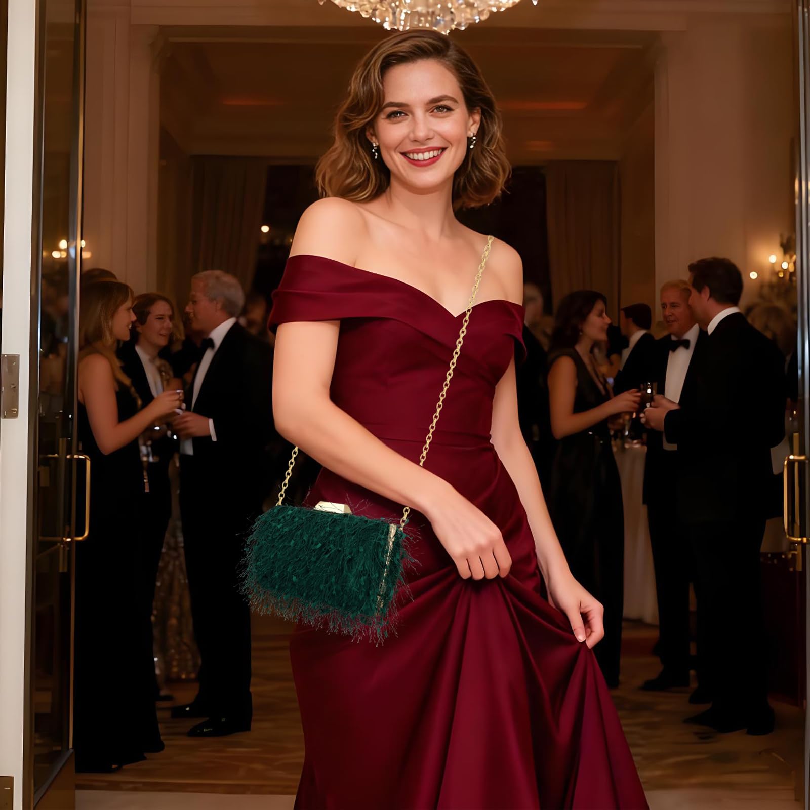 Clutch Purse for Women Cute Handbags Top Handle Evening Bag Crossbody Bag Shoulder Bag for Wedding Party Prom Banquet (Green)