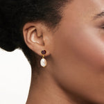 Load image into Gallery viewer, Ross-Simons 8-8.5mm Cultured Pearl and 2.70 ct. t.w. Garnet Drop Earrings in 14kt Yellow Gold
