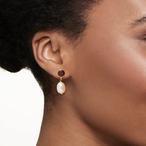 Ross-Simons 8-8.5mm Cultured Pearl and 2.70 ct. t.w. Garnet Drop Earrings in 14kt Yellow Gold