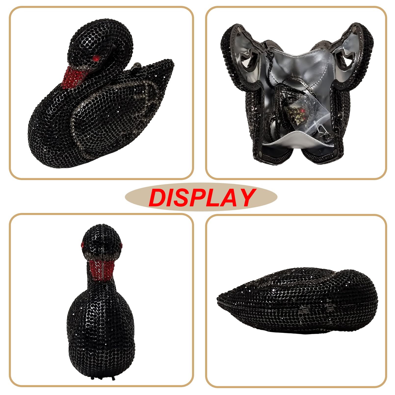 Elegant Swan Evening Purse Animal Crystal Clutch Women Minaudiere Handbag Party Luxury Rhinestone Bag(Black)