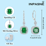Load image into Gallery viewer, Inpasne Women Leverback Earrings 925 Sterling Silver Princess Cut Halo Earrings Emerald May Birthstone Dangle Drop Earrings for Women Her Mom Wife
