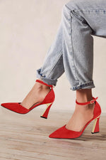 Load image into Gallery viewer, Juliet Holy Womens Pumps Point Closed Toe Heels Buckle Ankle Strap D'Orsay Heeled Sandals Red
