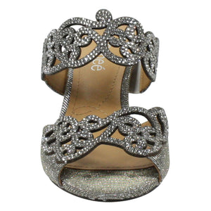 J. Renee Francie - Heels for Women - Soft Satiny Fabric Uppers - Open Toe - Synthetic Linings - Sculpted Heel Pewter Glitter 7 N (AA)