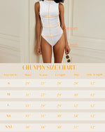 Load image into Gallery viewer, Chunpin Women&#39;s Mock Neck Mesh Sleeveless Ruched Bodysuit Going Out Tops Thong Body Suits White XL
