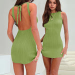 Load image into Gallery viewer, Wenrine Womens Summer Backless Mini Dress Tie Back Casual Sleeveless Slim Club Party Knit Tank Dresses Green
