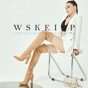 WSKEISP Women's Thigh High Over The Knee Boots Nude Pointed Toe Knee High Boots Long Stretch Fall Winter Boot