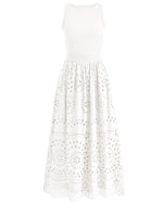 Load image into Gallery viewer, dowerme Women Summer Dresses 2026 Casual Sleeveless Crewneck A-Line Boho Lace Eyelet Cotton Tank Maxi Dress with Pockets(White,Medium)
