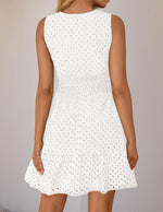 Load image into Gallery viewer, ZESICA Women's Summer Sleeveless Mini Dresses 2026 Spring V Neck Hollow Out Eyelet Flowy A Line Beach Vacation Sundress White Medium

