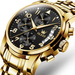 Load image into Gallery viewer, OLEVS Watches for Men,Mens Watches,Mens Gold Watch Big Large Face Black and Gold Waterproof Stainless Steel Dress Chronograph Luxury Water Resistant Fashion Roman Numerals Wrist Watch,Reloj Hombre
