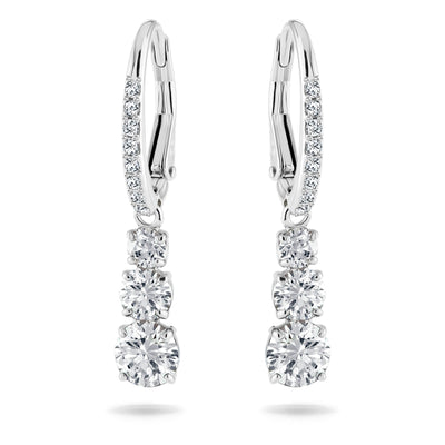 Swarovski Stilla Attract Trilogy Drop Pierced Earrings with White Crystals on a Rhodium Plated Setting with Hinged Closure