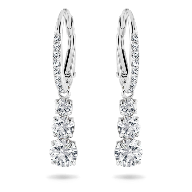 Swarovski Stilla Attract Trilogy Drop Pierced Earrings with White Crystals on a Rhodium Plated Setting with Hinged Closure