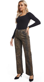 Load image into Gallery viewer, ETTELO Women&#39;s Jeans Straight Leg Casual High Waisted Stretch Trendy Leopard Pull On Jeans for Women
