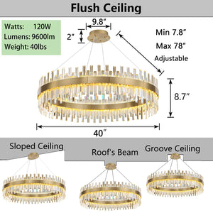HAIXIANG Glam Crystal Chandelier 40 Inch Ring Chandeliers with Remote Dimmable LED Light Adjustable Hanging Lights Luxury Ceiling Pendant Lighting Fixtures for Living Dining Bedroom Foyer Gold Light