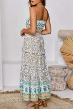 Load image into Gallery viewer, ZESICA Women's Summer Boho Strapless Maxi Dress 2026 Casual Off Shoulder Smocked Floral Flowy A Line Beach Long Dresses,Light Green,Medium

