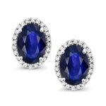 Load image into Gallery viewer, Gem Stone King 10K White Gold 7X5MM Oval Gemstone Birthstone and White Diamond Halo Earrings | White Gold Earrings for Women
