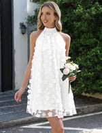 Load image into Gallery viewer, Gleeneat White Dress Women Summer Halter Short Bridal Shower Cocktail Rehearsal Dinner Engagement Tulle Floral Wedding Guest Dresses for Bride 2026 A Line Homecoming Formal Dress Flowy Dress Outfit
