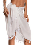 Load image into Gallery viewer, Eicolorte Beach Sarong Pareo Womens Semi-Sheer Swimwear Cover Ups Short Skirt with Tassels
