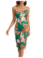 Load image into Gallery viewer, WDIRARA Women's Floral Print Cowl Neck Sleeveless Ruched Split Thigh Satin Cami Summer Dress Green Tropical S
