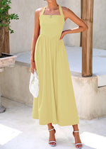 Load image into Gallery viewer, KIRUNDO Women Summer Sleeveless Halter Maxi Dress Sundress 2025 Casual Flowy Wedding Guest Cocktail Beach Vacation Dresses(Yellow, Medium)
