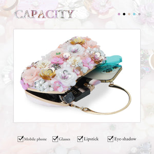 Fecialy Flower Clutch Purse Women 3D Floral Evening Handbags Chain Strap Shoulder Bag for Formal Party Bride Wedding