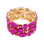 Load image into Gallery viewer, Enrwin Women’s Wedding Bridal Crystal Leaf Flower Stretch Bangle Elastic Wide Bracelet Jewelry for Brides Bridesmaid (Rose Red-Gold Plated, Alloy)

