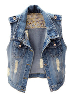 Load image into Gallery viewer, Kedera Womens Denim Jean Vest Classic Junior Button Up Cropped Distressed Sleeveless Jean Jacket
