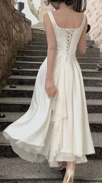 Load image into Gallery viewer, AoeYadtui Elegant Square Neck A-Line Midi Dress Flowy Chiffon Formal Evening Dress for Wedding Guest Bridesmaid Party Pink
