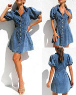 Load image into Gallery viewer, KDF Summer Dress for Women Puff Sleeve Slim Fit Jean Dresses for Women 2025 Casual
