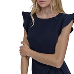 Load image into Gallery viewer, DKNY Women&#39;s Flutter Sleeve Faux Wrap Dress with Hardware, Spring Navy, 2

