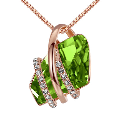 Leafael Wish Stone Pendant Necklace with Peridot Green Birthstone Crystal for August, 18K Rose Gold Plated, 18" + 2" Chain