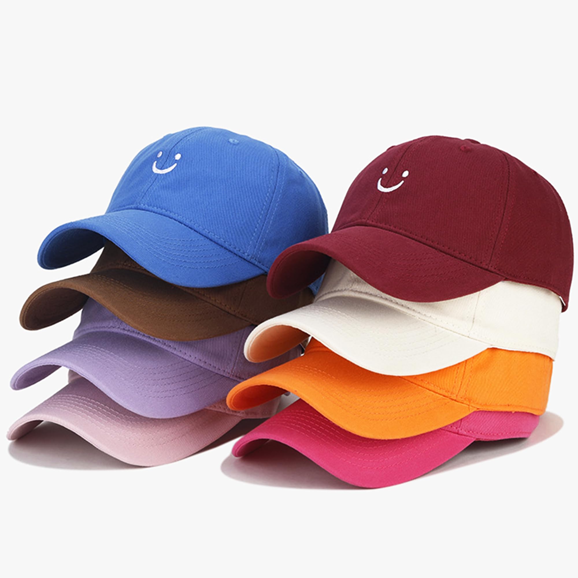 Umeepar Smile Face Baseball Cap for Women Men Adjustable Low Profile Unstructured Cotton Dad Hat (US, Alpha, One Size, Blue)