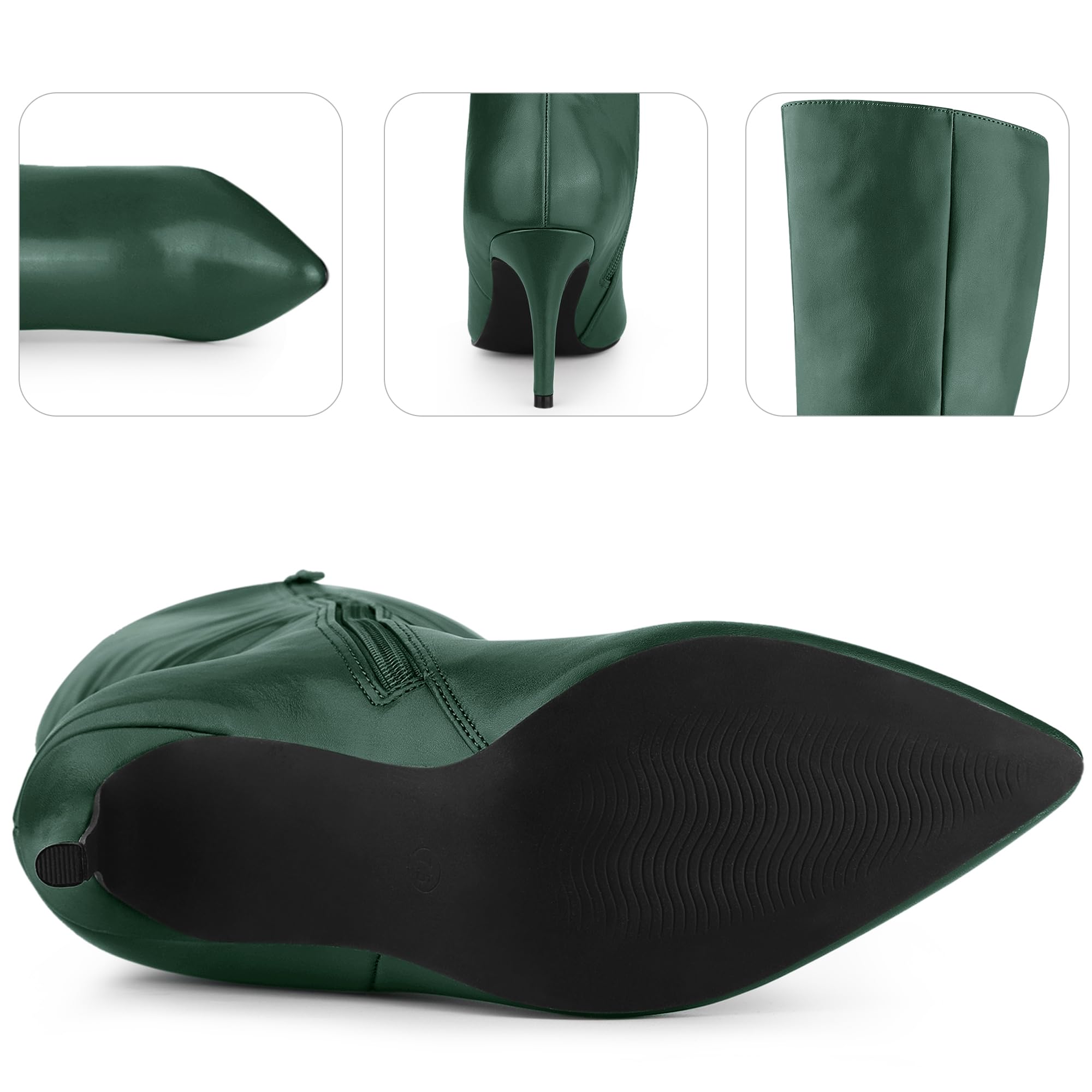 Perphy High Heels Pointed Toe Stiletto Heel Dark Green Knee High Boots for Women 7.5 M US