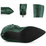 Load image into Gallery viewer, Perphy High Heels Pointed Toe Stiletto Heel Dark Green Knee High Boots for Women 7.5 M US
