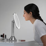 Load image into Gallery viewer, simplehuman Sensor Mirror, Lighted Makeup Mirror with Magnification (5X), 8&quot; Round Magnifying Vanity Mirror with Lights, Cordless, White Stainless Steel
