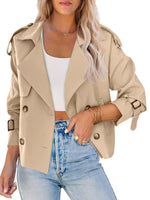 Load image into Gallery viewer, Saodimallsu Women Crop Double Breasted Trench Coat Raglan Sleeve Work Office Cropped Jacket With Pockets

