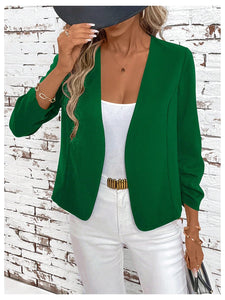 SweatyRocks Women's Polka Dots Lightweight 3/4 Sleeve Jackets Open Front Long Sleeve Elegant Jacket Outwear Dark Green X-Large