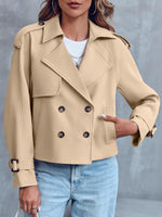 Load image into Gallery viewer, Saodimallsu Women Crop Double Breasted Trench Coat Raglan Sleeve Work Office Cropped Jacket With Pockets
