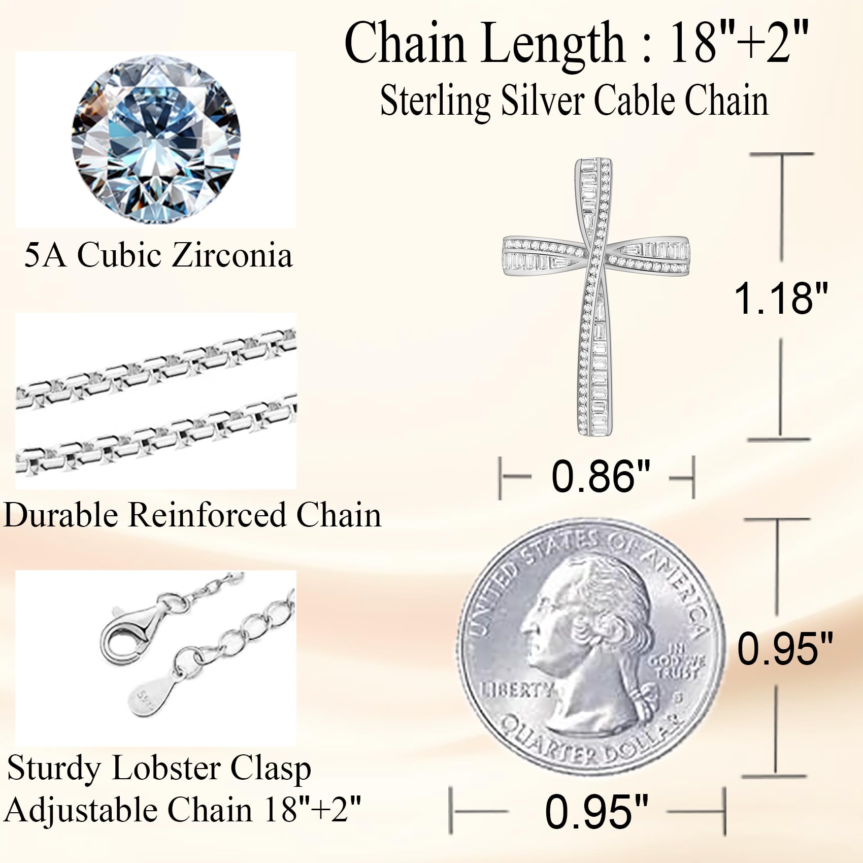 OKISIL Cross Necklace for Women, 925 Sterling Silver 18K Gold Plated Cross Necklaces for Women, Cross Pendant with 5A Cubic Zirconia Diamond, Birthday Christmas Jewelry Gifts for Women Her Wife (White gold)