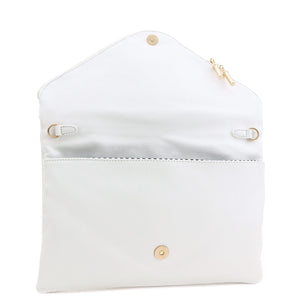 FashionPuzzle X-Large Envelope Clutch Bag with Chain Strap (White)