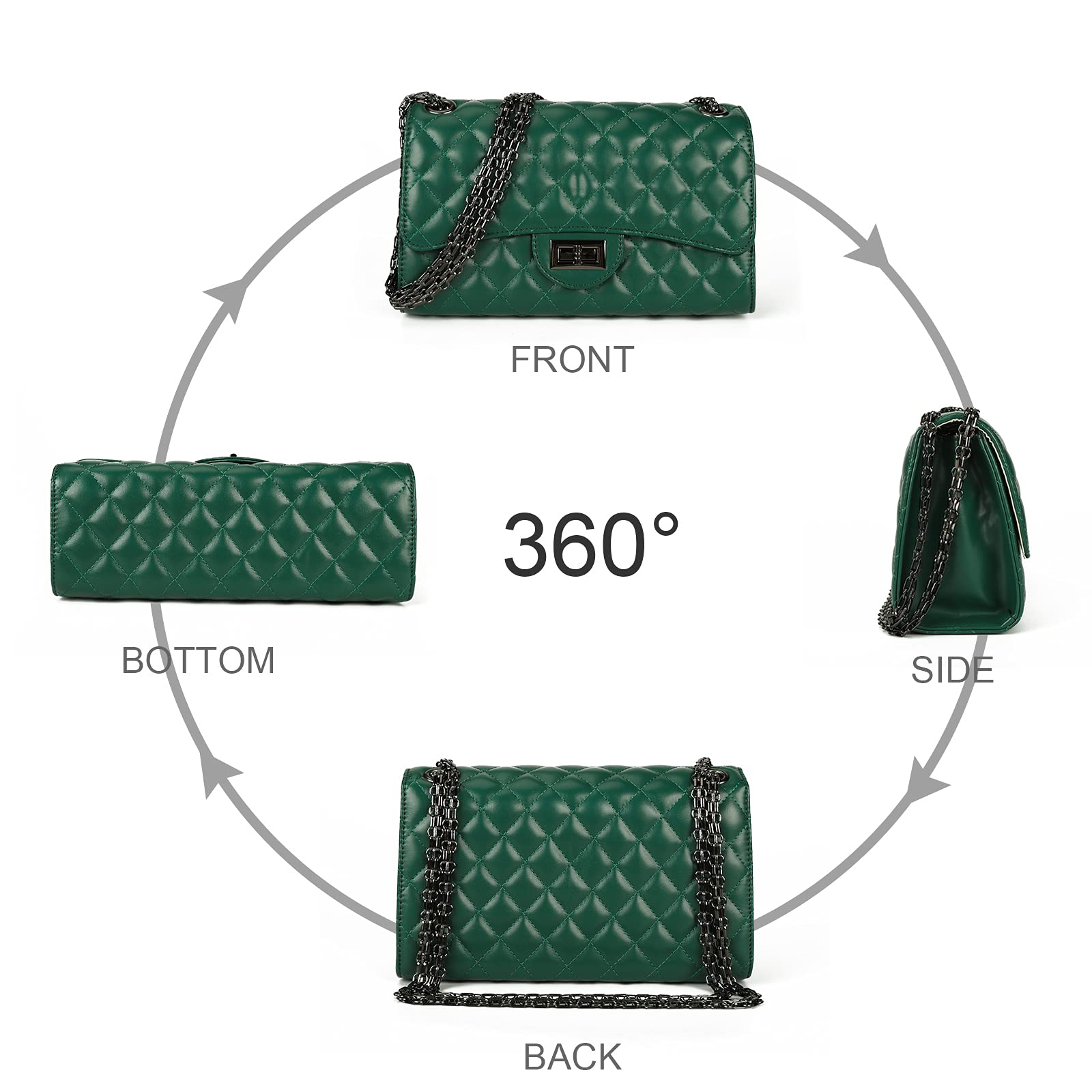 Gladdon Quilted Crossbody Purse for Women Trendy Ladies Shoulder Bag with Chain Designer Purses Green