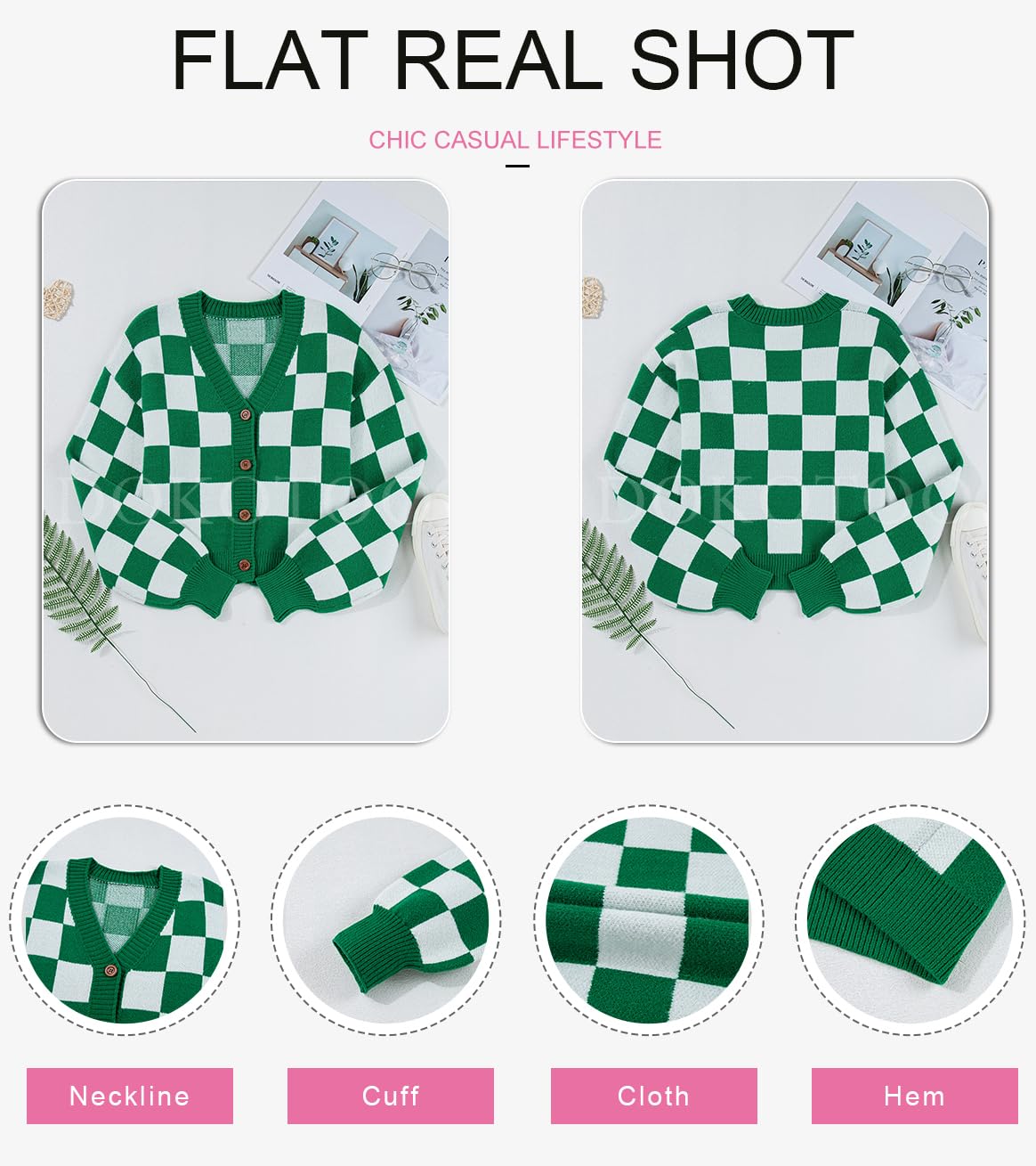 Dokotoo Cardigan Sweaters for Women Button Up Long Sleeve Cable Knit Cropped Sweater 2025 Winter V Neck Plaid Sweaters Fashion Loose Cardigans Coats Outerwear Green L