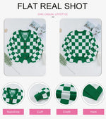 Load image into Gallery viewer, Dokotoo Cardigan Sweaters for Women Button Up Long Sleeve Cable Knit Cropped Sweater 2025 Winter V Neck Plaid Sweaters Fashion Loose Cardigans Coats Outerwear Green L
