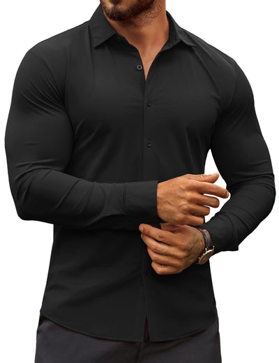 COOFANDY Men's Dress Shirts Wrinkle Free Slim Fit Dress Shirt Casual Button Down Shirt Black