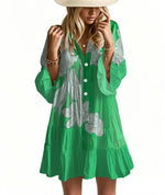 Load image into Gallery viewer, Opemiby Summer Dresses for Women 2026 Flowy Ruffle 3/4 Sleeve V Neck Tiered Casual Babydoll Boho Beach Mini Dress Bright Green Floral M
