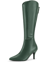 Load image into Gallery viewer, Allegra K Women&#39;s Pointed Toe Stiletto Heel Dark Green Knee High Boots 8 M US
