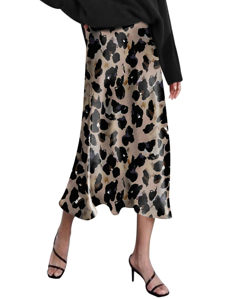 Zeagoo Womens Leopard Skirt Fall Skirts for Women Trendy Silk Midi Skirts High Waisted Skirt M