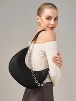 Load image into Gallery viewer, CHUNLI Small Shoulder Bag for Women, PU Leather Crescent Hobo Purses with Silver Chain, Women's Work Casual Evening Handbag, Black
