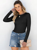 Load image into Gallery viewer, ANRABESS Women Long Sleeve Crewneck Rib Knit Slim Fit Shirts Basic Tee Tops 2025 Casual T-Shirt Going Out Workout Outfits Black Medium
