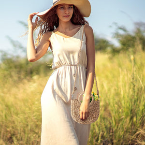 Oudain 6 Pcs Semi Circle Rattan Straw Bags Straw Purses for Women Summer Beach Tote Bags Hand Woven Cross Body Handbag